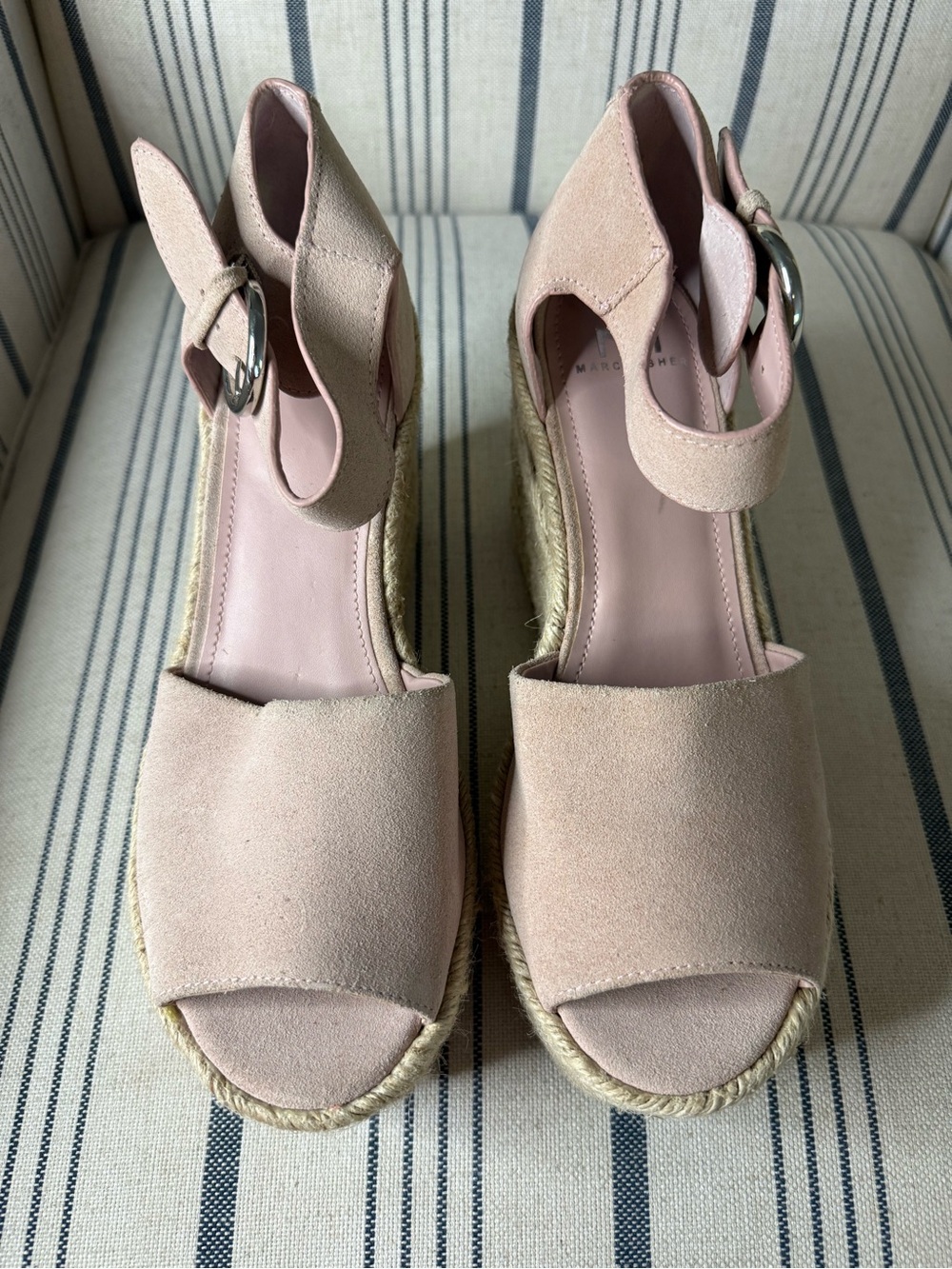 Marc Fisher Pink Suede Espadrille Wedges with Ankle Strap